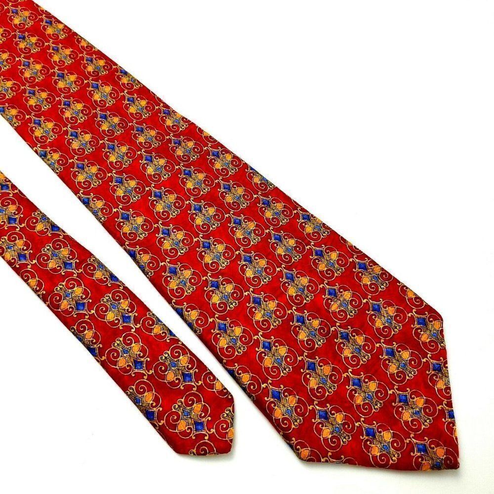 Robert Talbott Studio Silk Tie Print Red Short Wide Geometric
